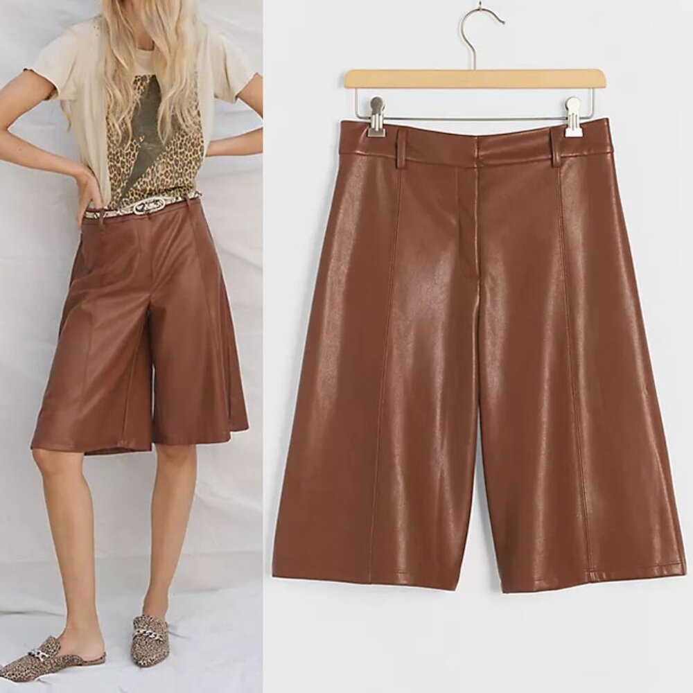 Anthropologie Brown Wide-Leg Faux Leather Culottes